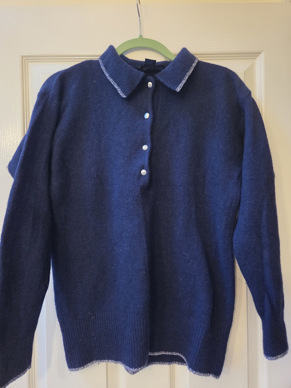 Vintage Cotton Pickers Lambswool Angora Polo Sweater Navy
